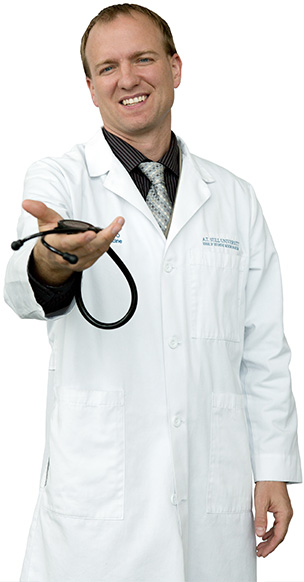 Image of physician extending arm in invitation